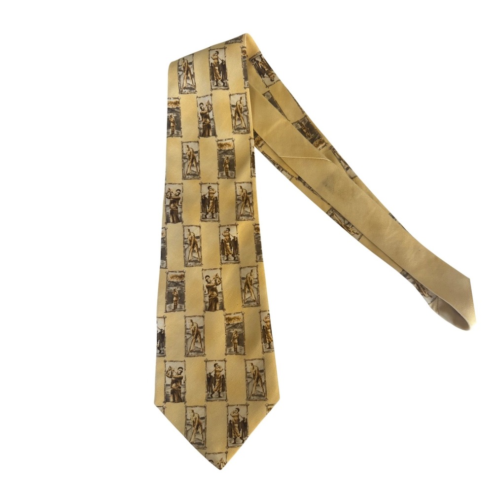 Vintage Tommy Bahama Mens Golf Graphic Tie Yellow 100% Silk Novelty Necktie
